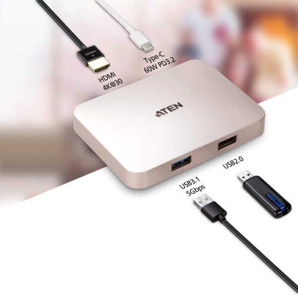 ATEN UH3235 Herní dokovací stanice USB-C (podporuje režim přepínání TV) <br>4K Ultra Mini Dock-PD60W - Image 3