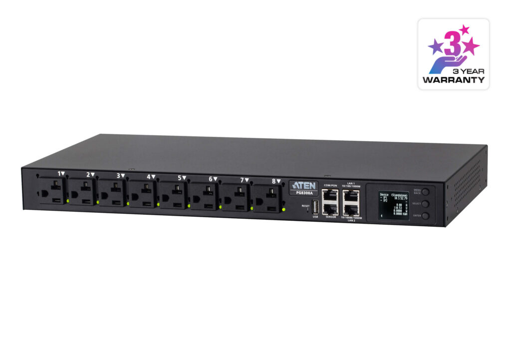 ATEN PG8308 - 8-wyjściowe przełączalne eco PDU 1U 30A/32A z pomiarem na gniazdo