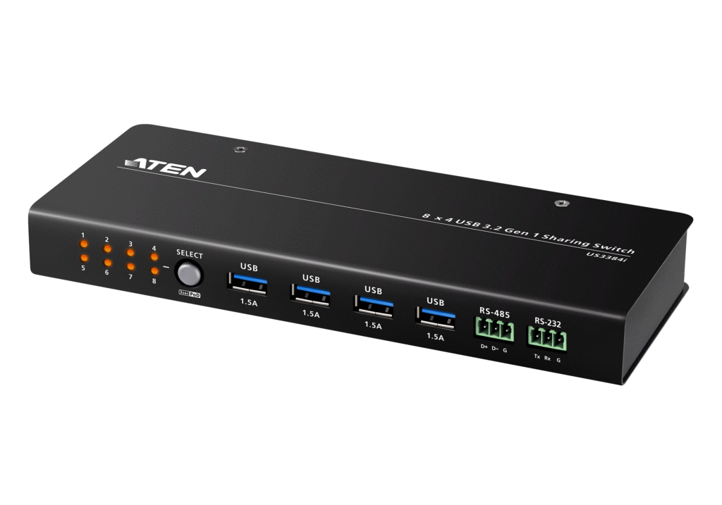 ATEN US3384i - Przełącznik 8 x 4 współdzielący urządzenia peryferyjne USB 3.2 Gen1