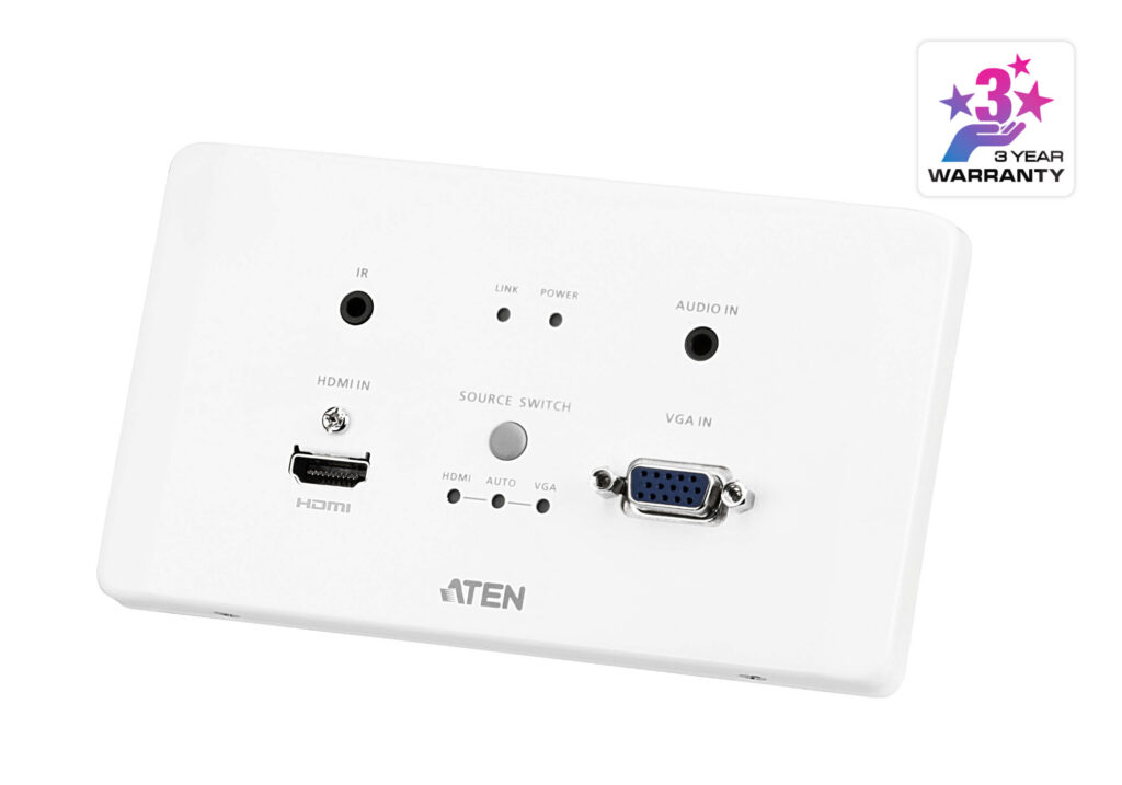 ATEN VE2812AEUT - Naścienny nadajnik HDBaseT HDMI & VGA z panelem EU / PoH (4K@100m) (HDBaseT Class A)