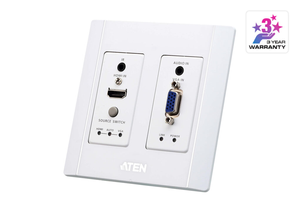 ATEN VE2812AUST - Naścienny nadajnik HDBaseT HDMI & VGA z panelem typu US / PoH (4K@100m) (HDBaseT Class A)